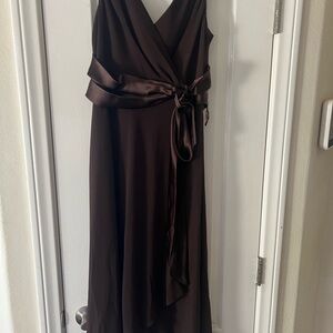 Elegant Brown Satin Wrap Dress